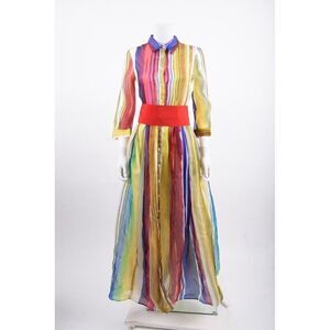 Sara Roka Womens Printed Organza Maxi Silk Shirt Dress Sz 38 US 2 Striped NWT